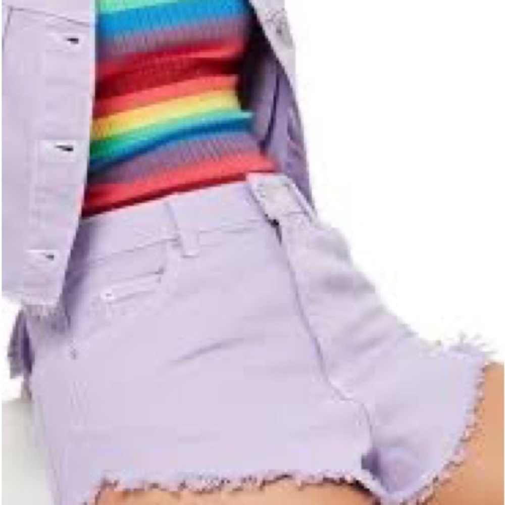 Topshop MOTO High Waist Super Short Shorts Size 2 Distressed CutOff Purple NWT - Picture 9 of 11